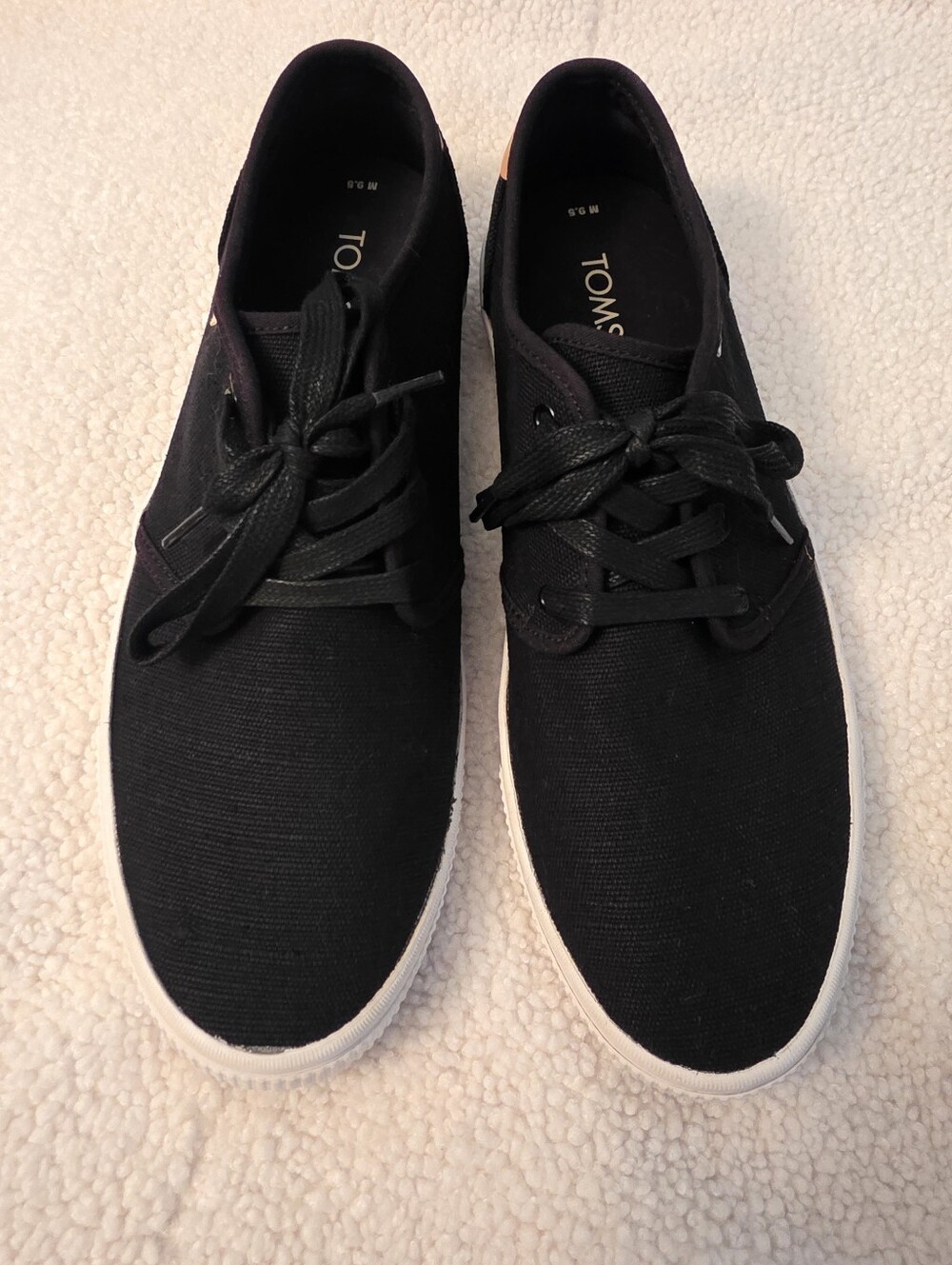 Toms Men's Black Canvas Boat Shoes with White Sole
